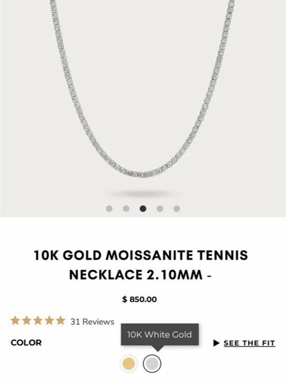 IceLink 10K Gold Moissanite Tennis Necklace 2.10MM Gold